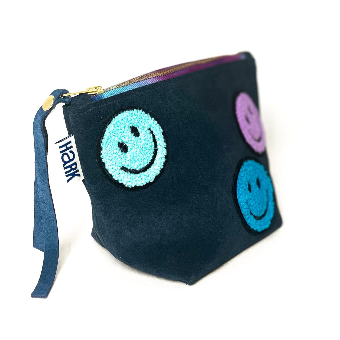 Smiley Suede Pouch in Blueberry