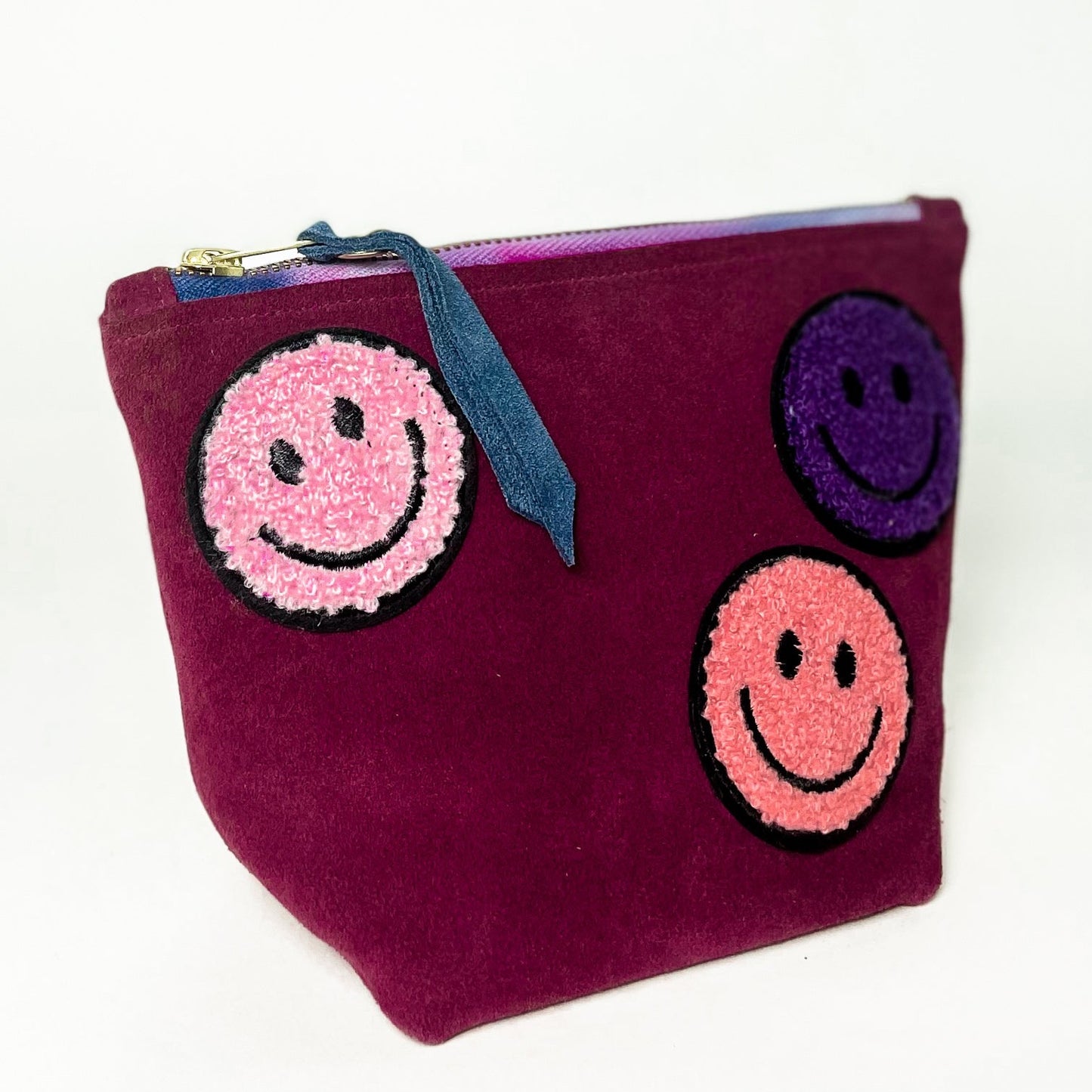 Smiley Suede Pouch in Fruit Punch