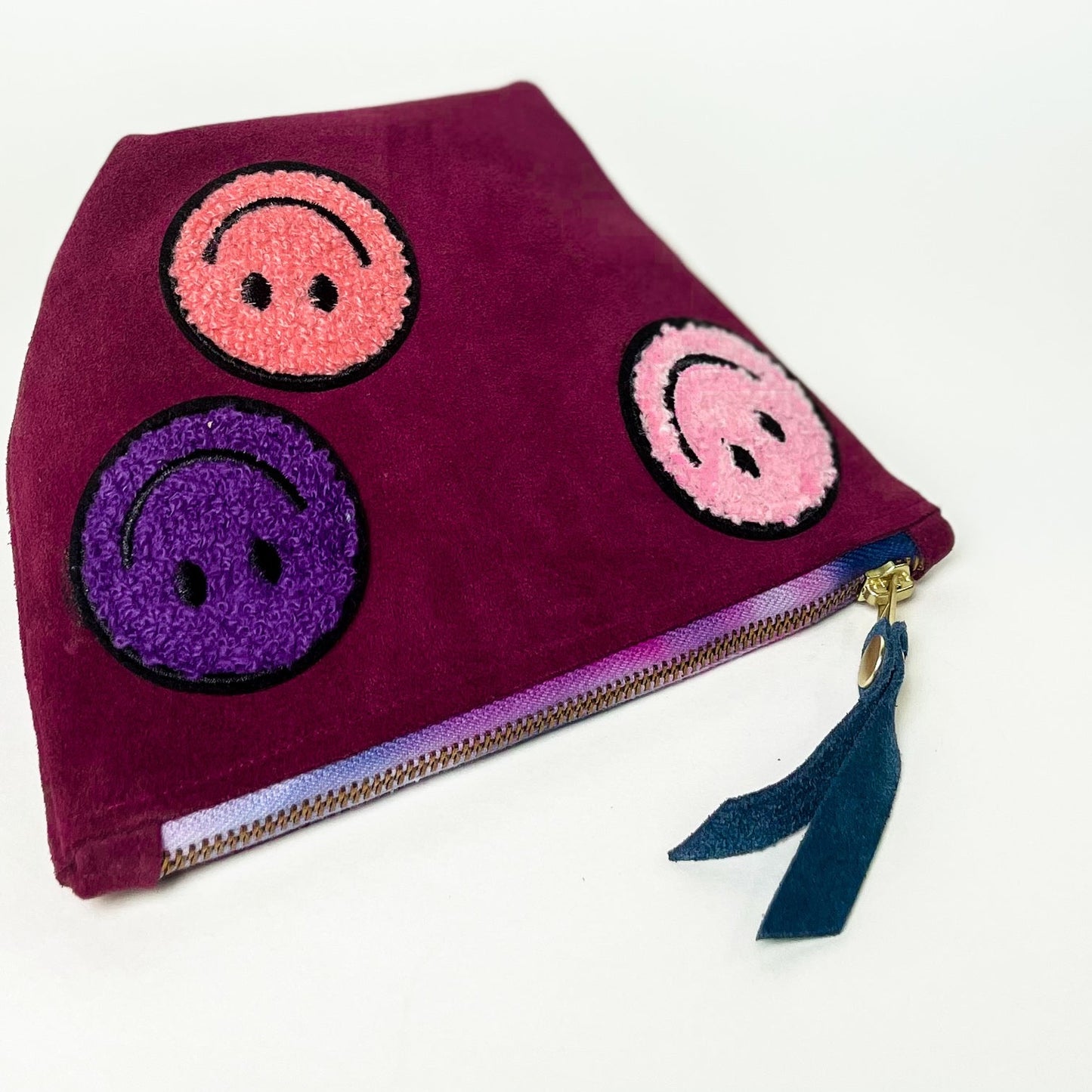 Smiley Suede Pouch in Fruit Punch