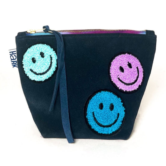 Smiley Suede Pouch in Blueberry