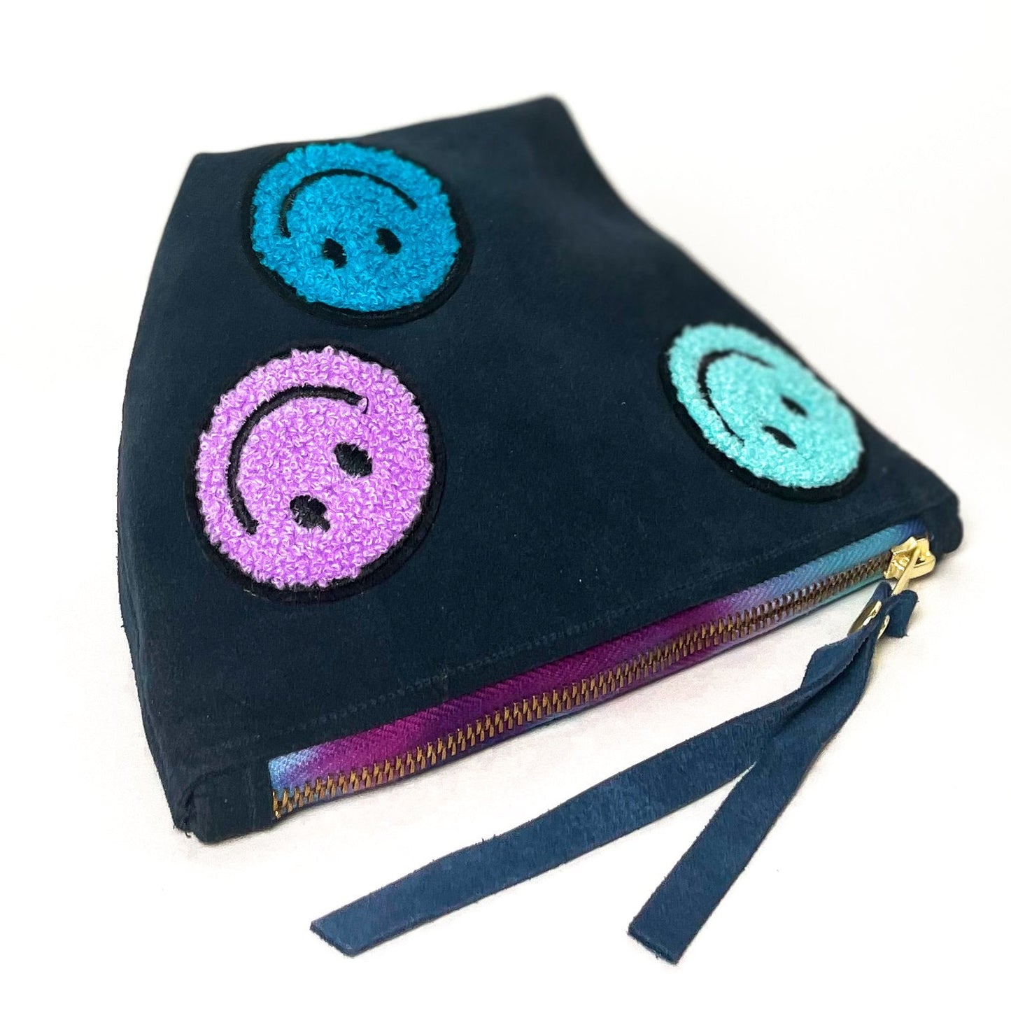 Smiley Suede Pouch in Blueberry