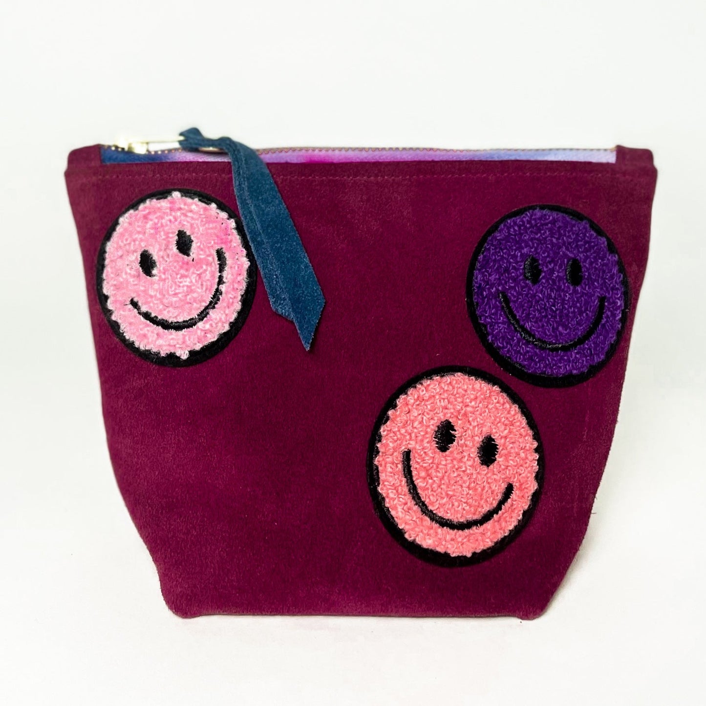 Smiley Suede Pouch in Fruit Punch